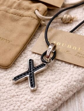 Burberry X Pendant Charm Necklace Silver Black NWT Unisex Designer